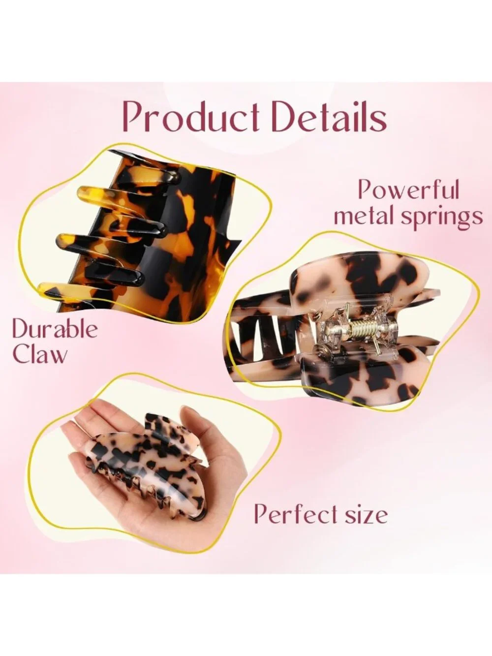 12 Pcs Large Hair Claw Clips - Brown Leopard Print, Acrylic Nonslip Clips for